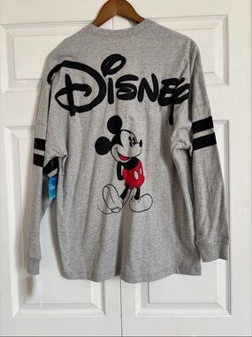 Disney Grey Long Sleeve Tee with Mickey Graphic and Black Logo